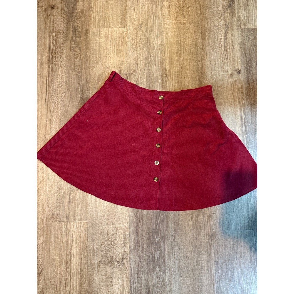 Deep red corduroy button down fall skirt from Shein